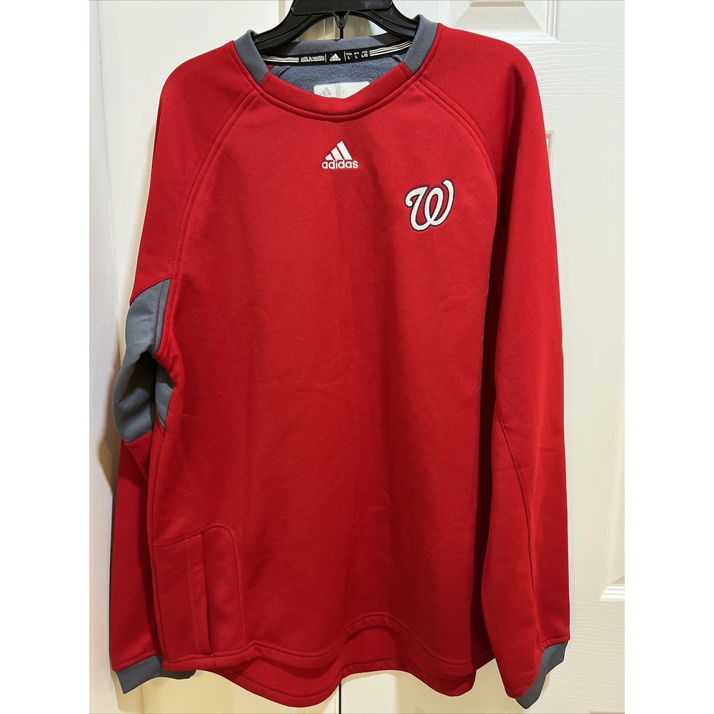 Red Adidas Dugout Fleece Top With Washington Nationals Logo New With Tags Large